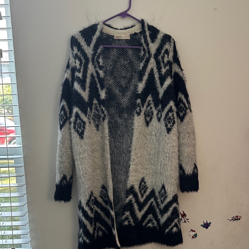 Anthropologie Black and White Chevron Cardigan